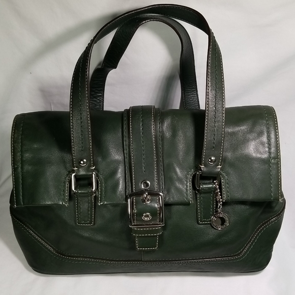Coach Bags Coach Hampton Green Leather Dual Handle Satchel